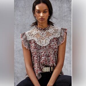 Anthropologie Othilia Ruffled Lace Floral Blouse